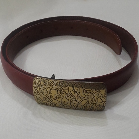 Vintage Coach Red Leather Brass Plate Belt